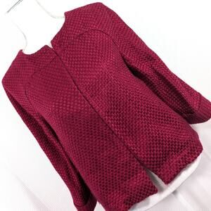 CHICO'S! RICH, DEEP CARDINAL RED WOVEN/TEXTURED JACKET, BLAZER, COAT! SZ 2/4